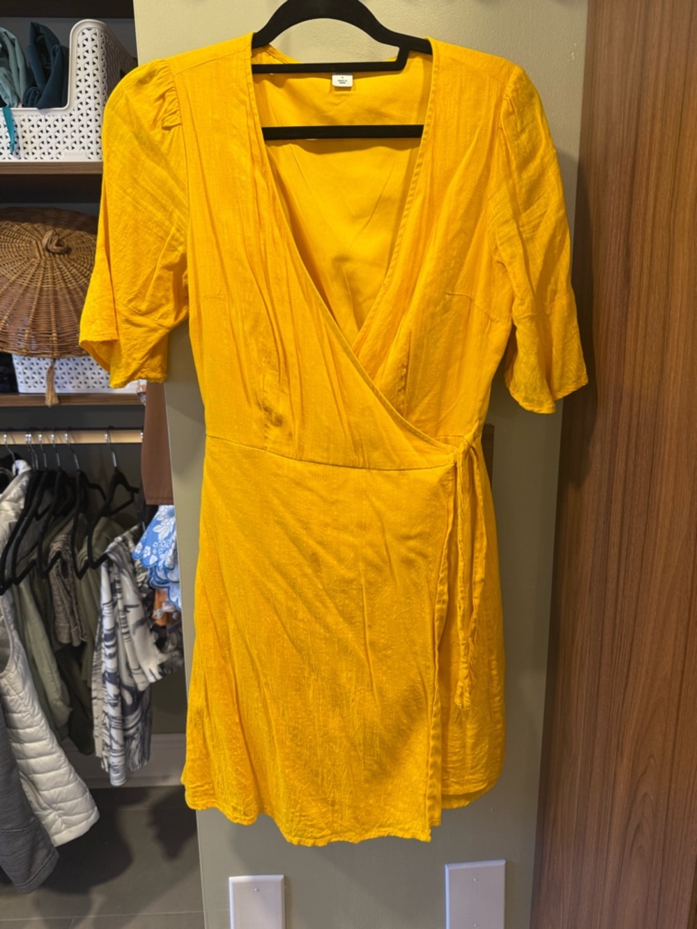 Old Navy Bright Yellow Wrap Mini Dress